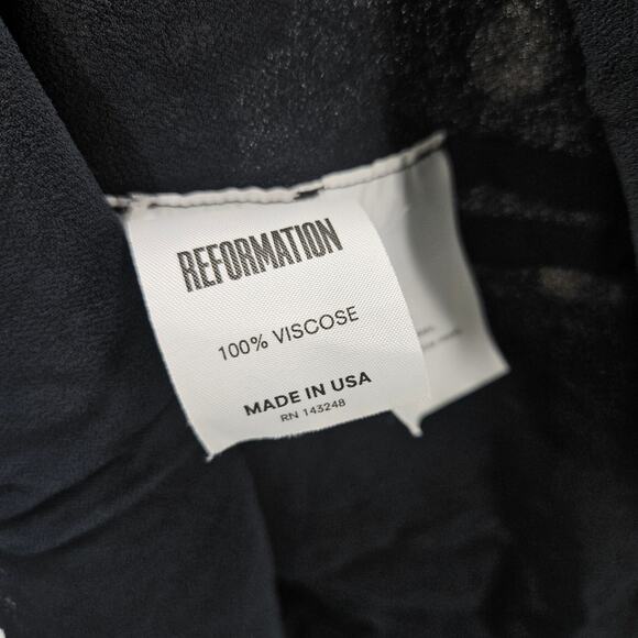 Reformation Dress Black Cream Floral Smocked Puff Sleeve Open Back Mini Size 8 - Picture 5 of 7